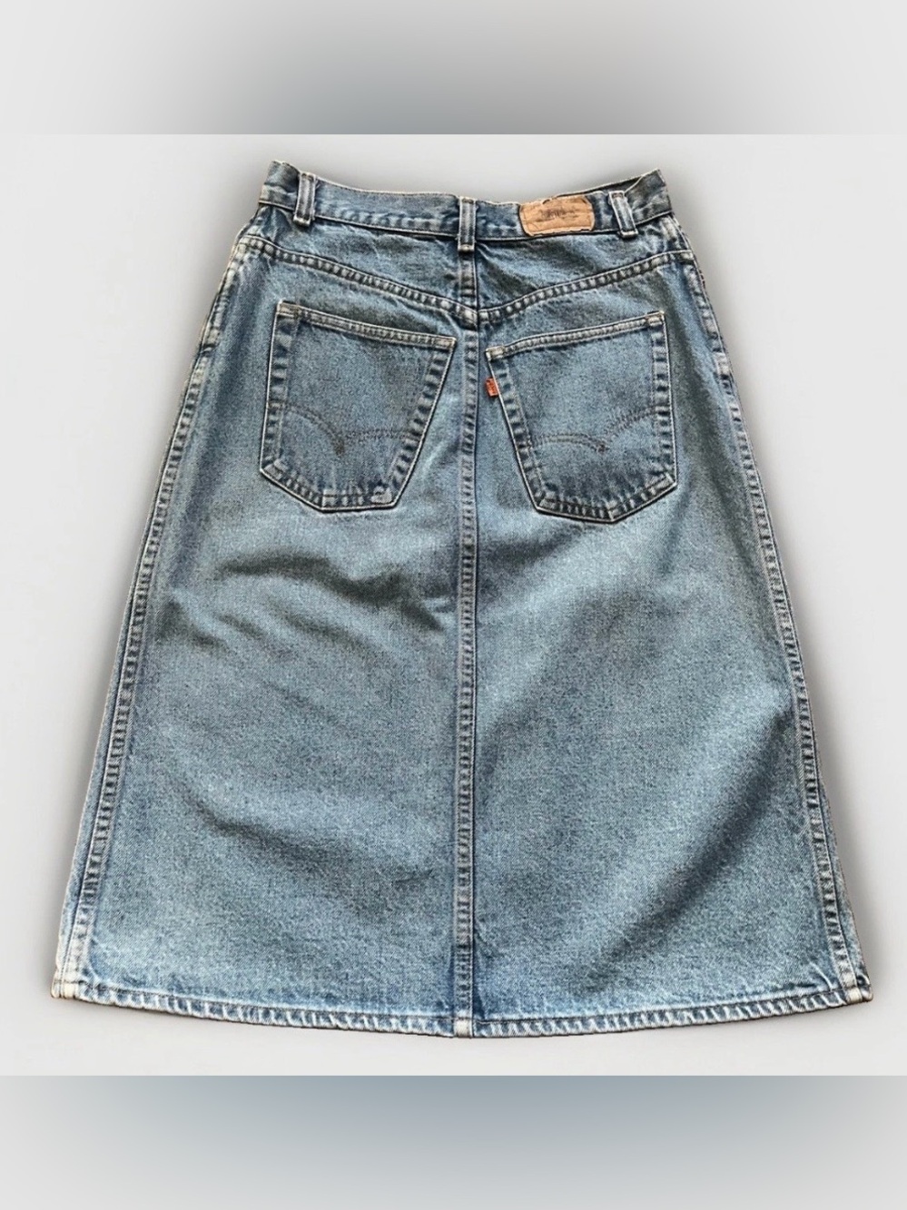 90s Vintage Levi’s Orange Tab Faded Front Slit Denim Midi Skirt 29in Waist